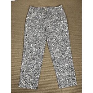 Talbots Women's Crop Pants Beige Blue Paisley Floral Stretch Size‎ 6P